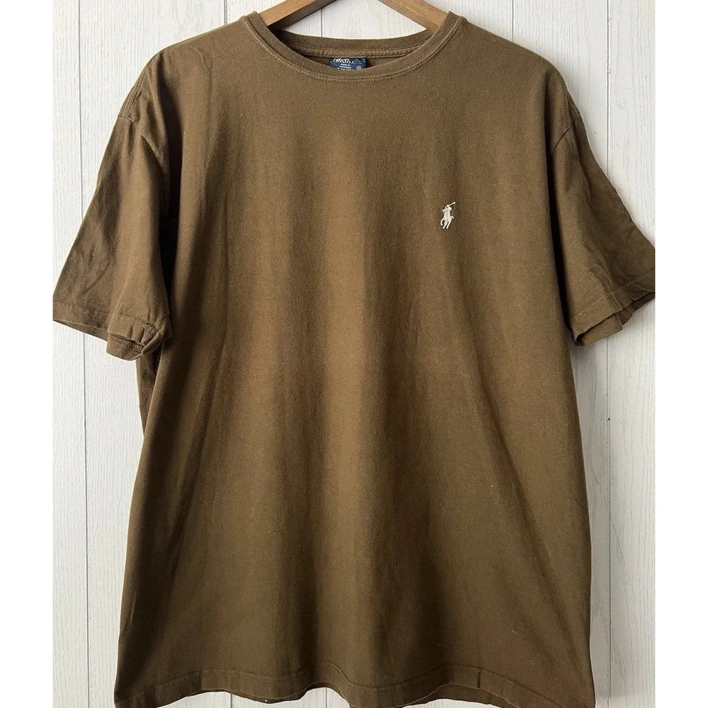 VTG Polo Ralph Lauren T-Shirt Army Green Brown Oversized Medium Cotton Pony